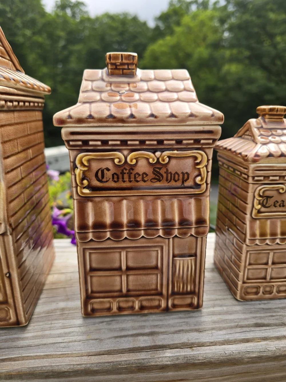 Vintage Brown Ceramic 'Shop' Canister Set - Cookie, Sugar, Coffee, Tea